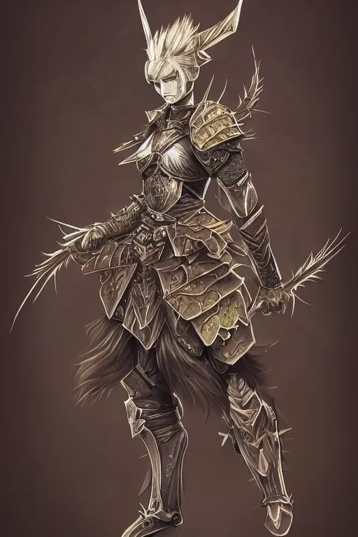 Image similar to a warrior wearing thistle armour, highly detailed, digital art, sharp focus, trending on art station, artichoke, anime art style