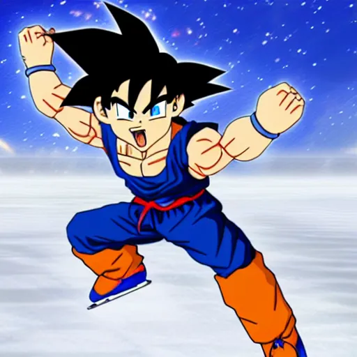 Prompt: goku dancing on ice skate in pixel art, 4 k