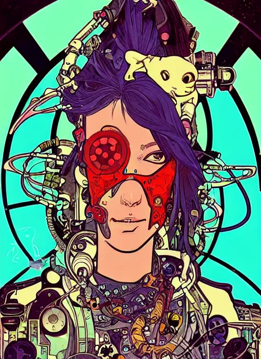 Image similar to cyberpunk pisces!! cyborg portrait illustration, pop art, splash painting, art by geof darrow, ashley wood, alphonse mucha, makoto shinkai