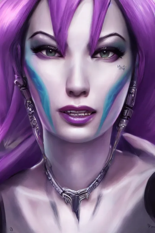 Image similar to ultra realistic facial portrait of jinx from league of legends, digital art, character portrait, highly detailed, trending on artstation, lens flare, atmosphere, hyper realistic, cinematic lightning, sharp focus, unreal engine 5, extreme details perfect face, pretty face, fine - face, illustration, 8 k, ultra texture, masterpiece