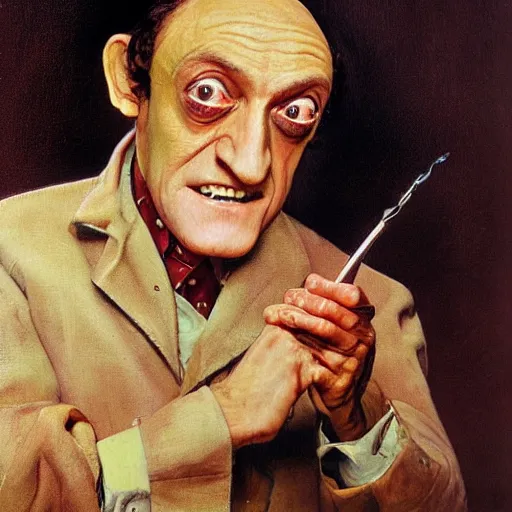 Prompt: a portrait painting of Marty Feldman. Painted by Norman Rockwell