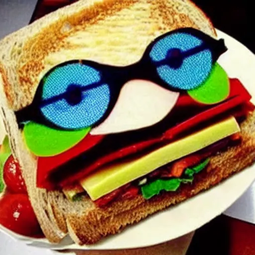 Prompt: photo of a sandwich that looks like elton john