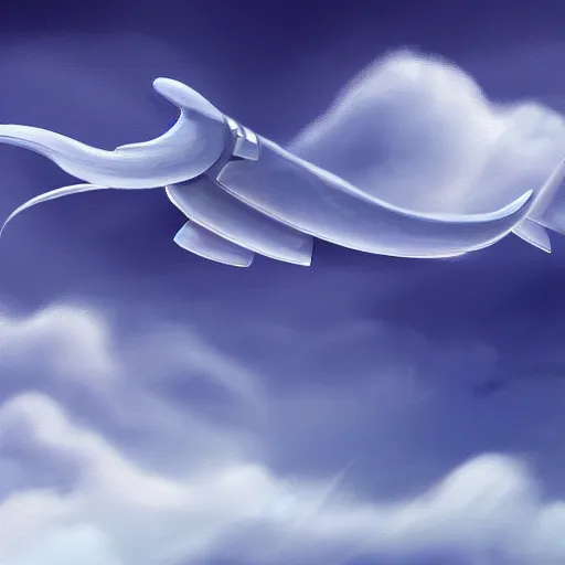 Prompt: concept art, blue whale fly in the cloud, digital painting