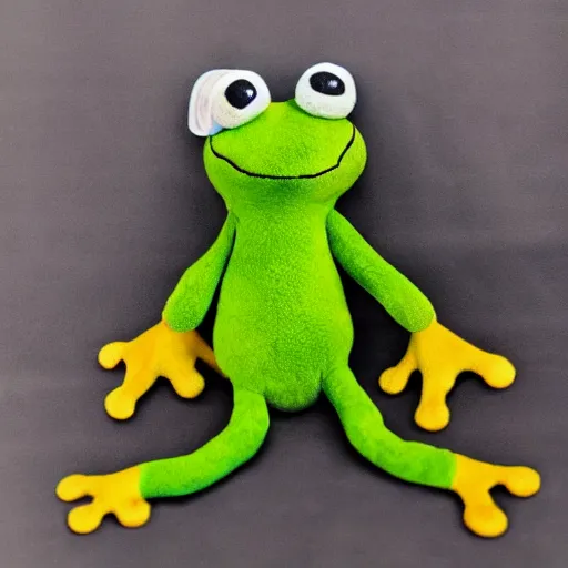 Prompt: cute fluffy plushie frog, cutecore, shaggy, stuffed animal photography,