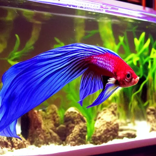 Prompt: beautiful and detailed betta fish with super long fins in an epic aquascape