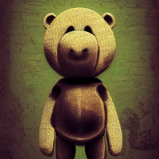 Prompt: grunge cartoon digital art of a teddy bear by - beeple , loony toons style, creepy themed, detailed, elegant, intricate