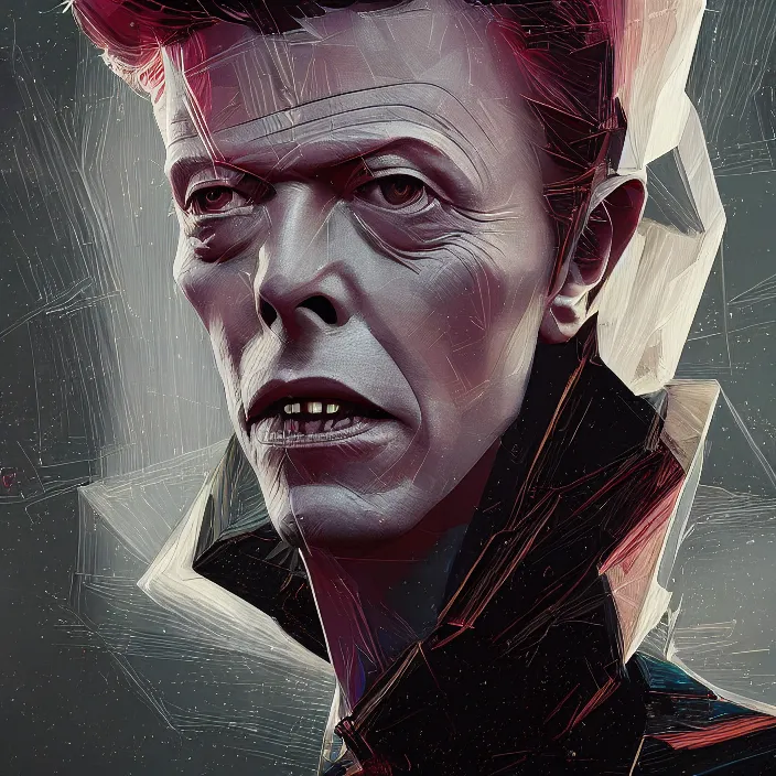 Image similar to David Bowie. intricate artwork. by Tooth Wu, wlop, beeple, dan mumford. concept art, smooth, sharp focus, high detail, octane render, 8k, iridescent accents, deep blacks