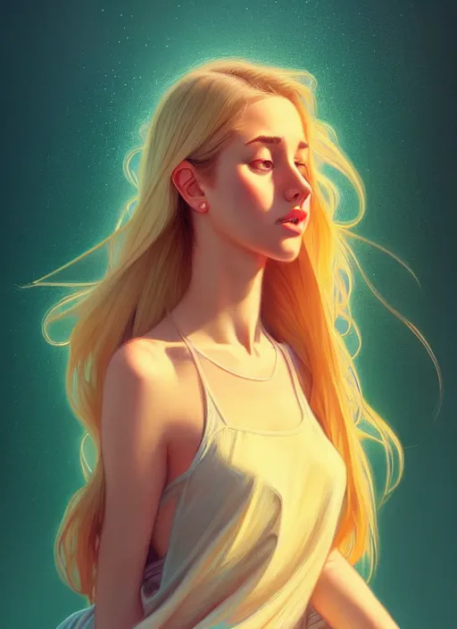 Image similar to attractive young women with shoulder length blonde hair, half body shot, path traced, highly detailed, high quality, digital painting, alena aenami, lilia alvarado, shinji aramaki, karol bak, alphonse mucha, tom bagshaw