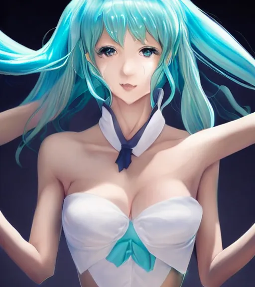 Prompt: Anime art beutiful Hatsune miku by artgerm, magali villeneuve, Gil Elvgren, Earl Moran, Enoch Bolles