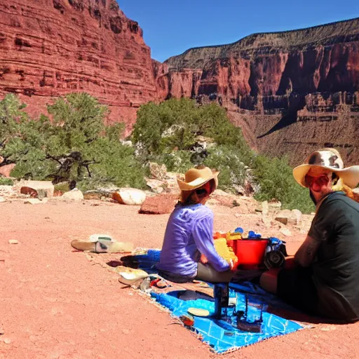 Image similar to im sitting at the bottom of the grand canyon having a picnic, photograph, 8 k, award winning