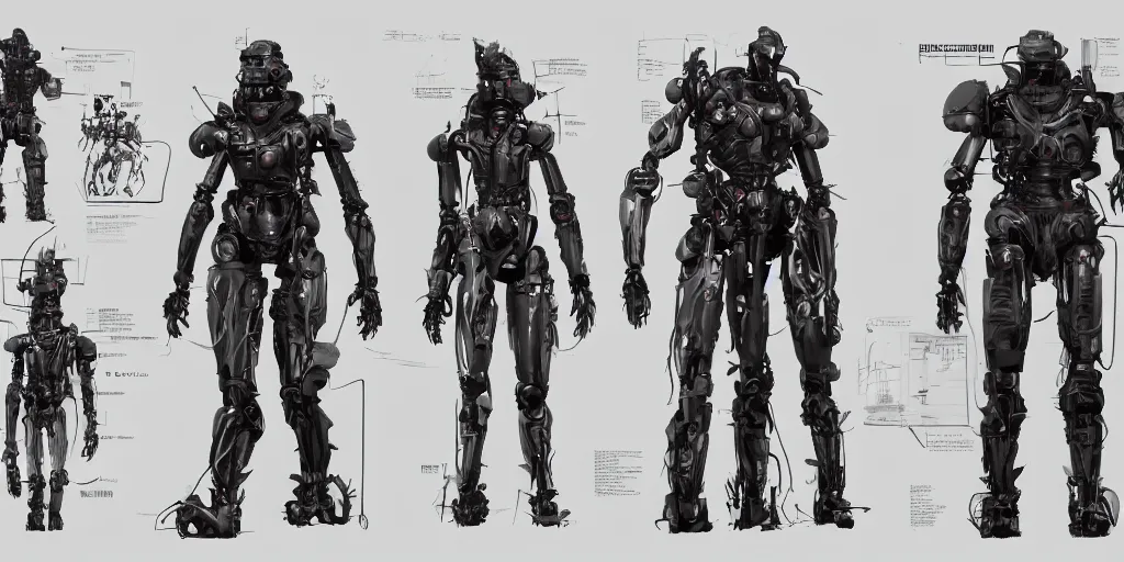 Image similar to future robot, character sheet, concept design, contrast, kim jung gi, greg rutkowski, zabrocki, karlkka, jayison devadas, trending on artstation, 8 k, ultra wide angle, pincushion lens effect