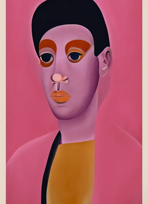 Prompt: a painting of a person with a pink background, a minimalist painting by Francesco Clemente, behance, suprematism, poster art, concert poster, movie poster