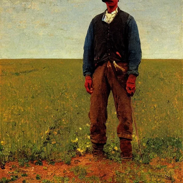 Prompt: portrait of a young farmer in ohio in 1 8 8 8, art by winslow homer and thomas eakins