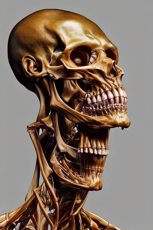 Image similar to photo taken of an epic intricate, ultra detailed, super realistic sculpture of a anatomical death sculpture on display, created by weta workshop, photorealistic, sharp focus, f 0. 4, face centred, golden ratio