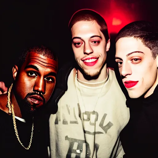 Image similar to Polaroid photograph of pete Davidson and kanye in a club, blurry, XF IQ4, 150MP, 50mm, F1.4, ISO 200, 1/160s, Adobe Lightroom, photolab, Affinity Photo, PhotoDirector 365,