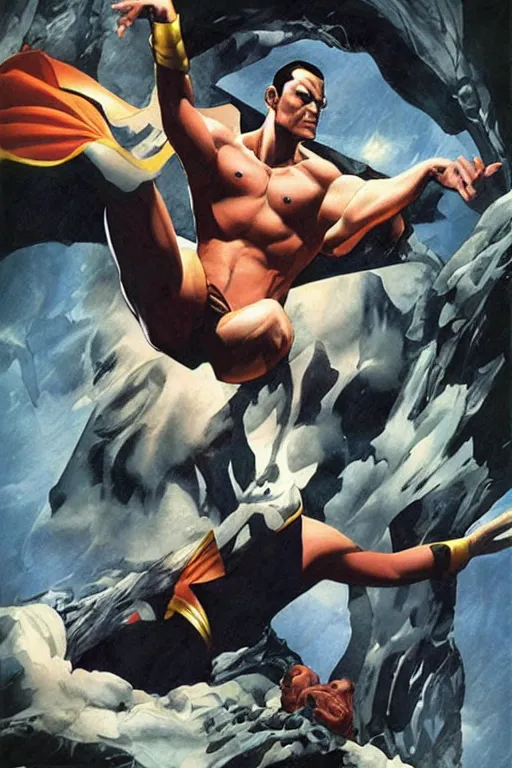 Image similar to namor the submariner. art by alex ross.
