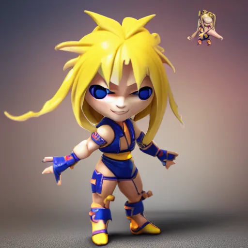 Prompt: plastic toy cute chibi figurine of vega from street fighter, blender, unreal engine, concept art, octane render, highly detailed, smooth, sharp focus