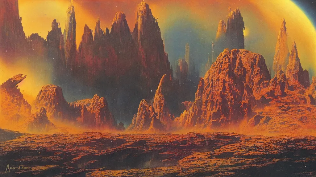 Image similar to strange otherworldly atmospherics of an alien planet by arthur haas and bruce pennington and paul lehr, cinematic matte painting