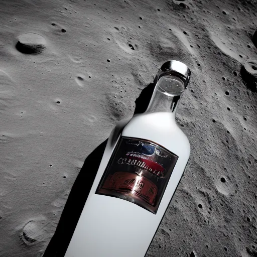 Image similar to A Vodka Bottle on the Moon, 8K, Ultra Detailed, Very Impressive, smooth and sharp focus