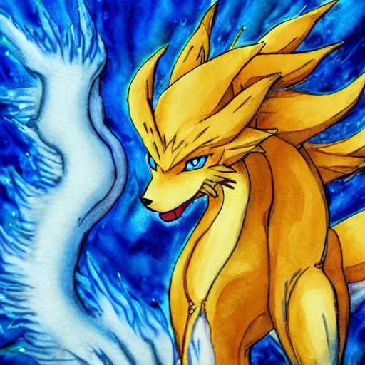 A realistic depiction of kurama, resembling a nine-tailed fox naruto on  Craiyon