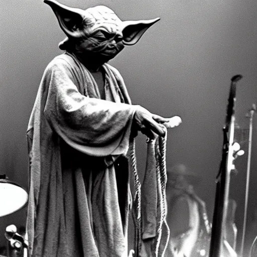 Image similar to yoda performing at woodstock