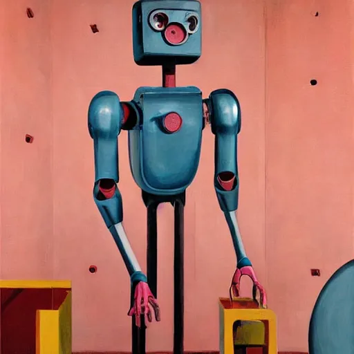 Prompt: female robot girl painting by neo rauch, highly detailed