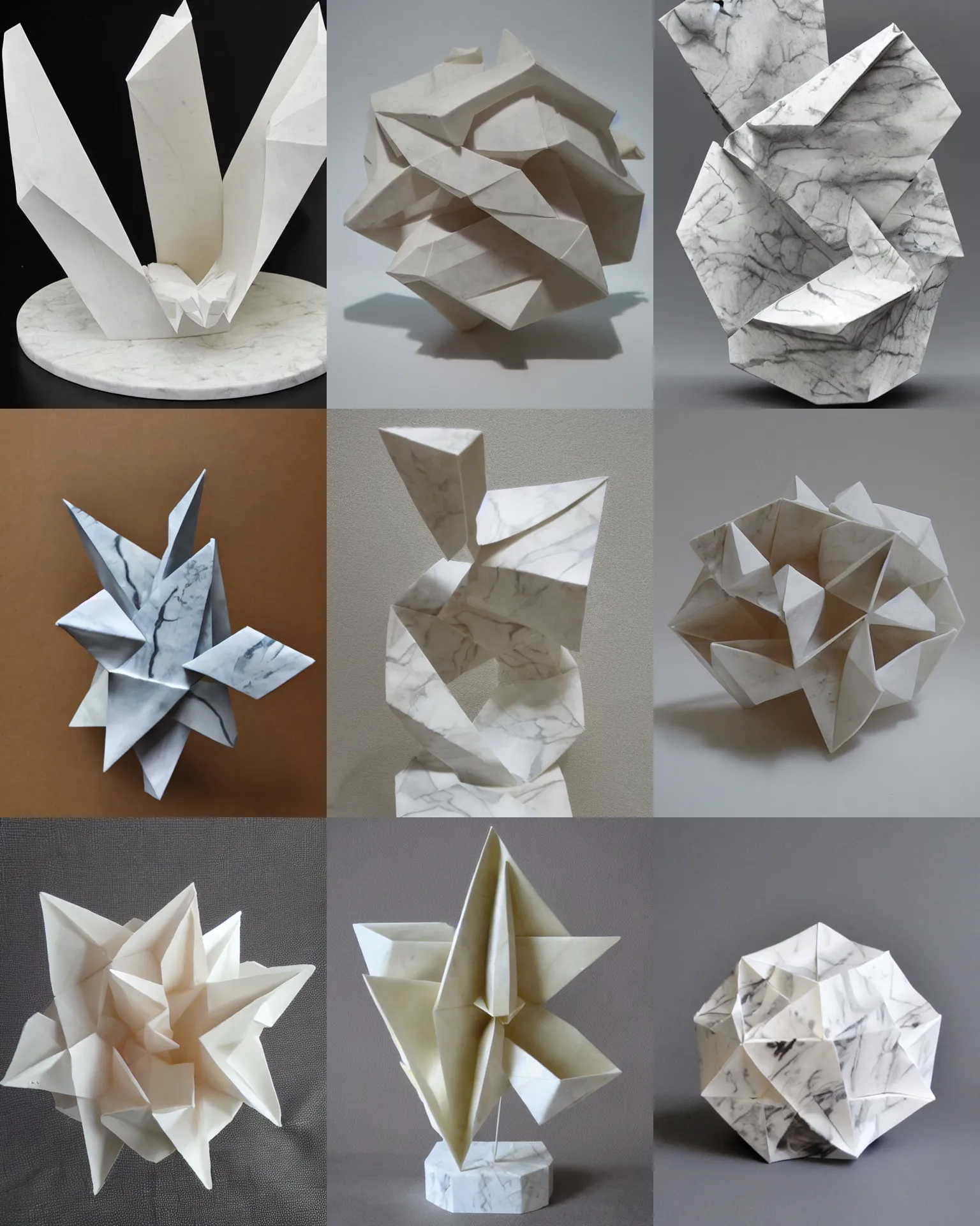 Prompt: marble paper sculpture origami