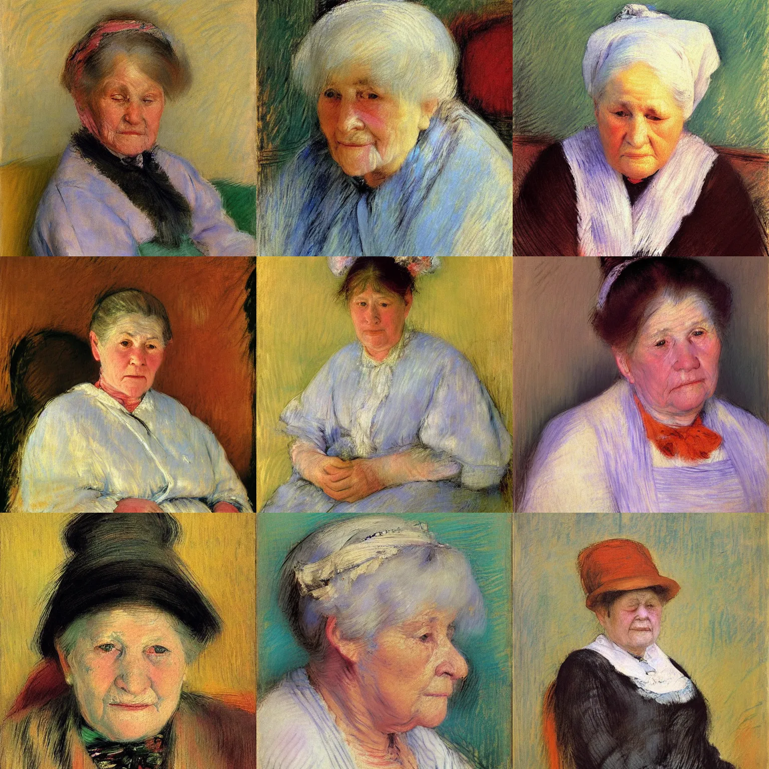Prompt: Portrait of an old woman; Mary Cassatt; Impressionism; 1876