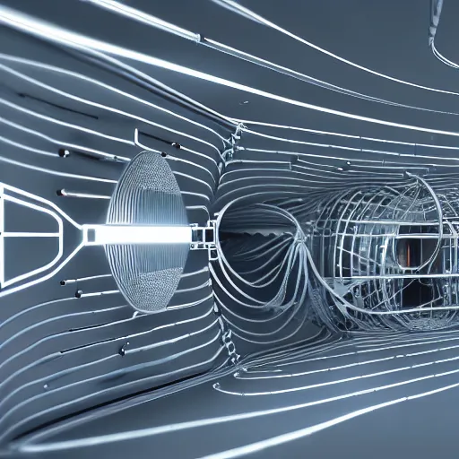Prompt: pilot room covered with long sculptural metal form that composes a quantum computer by urschel jan, artstation, smooth, symmetrical, sharp focus, illustration