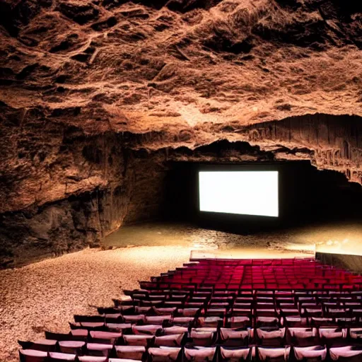 Image similar to an amphi-theatre set inside a dark cave