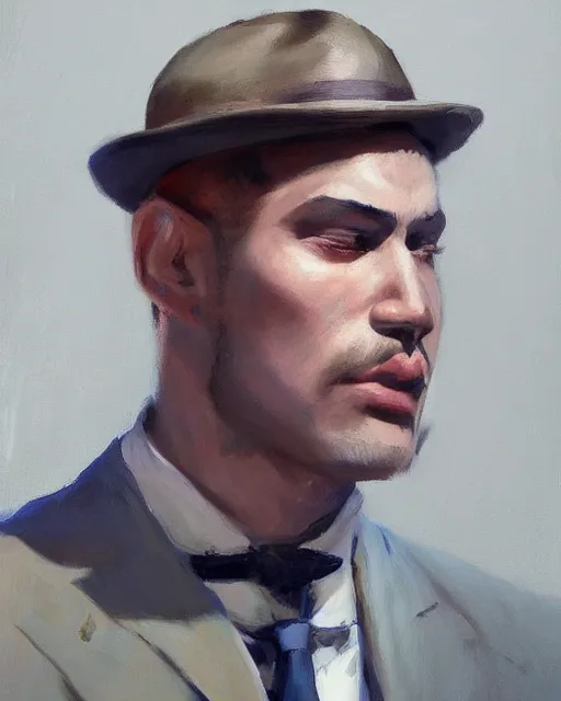 Image similar to an excellent painted portrait of a gangster from the 20s in new york by Peter Xiao and Yanjun Cheng, Stanley Artgerm Lau, 4K resolution, trending on artstation, masterpiece