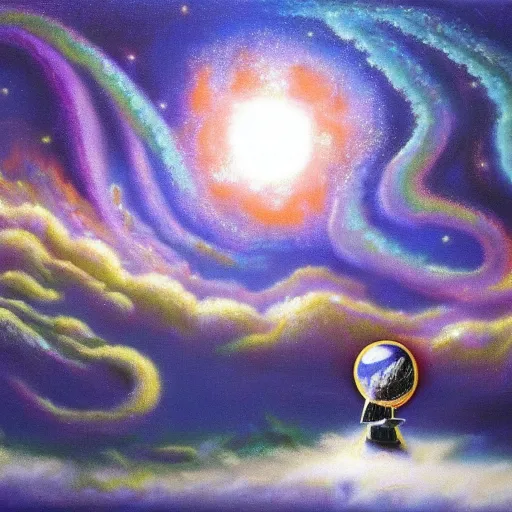 Image similar to surrealism in space by bob ross