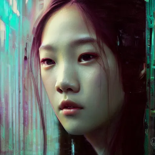 Image similar to jisoo of blackpink, hyperrealistic portrait, bladerunner street, art of elysium by jeremy mann and alphonse mucha, fantasy art, photo realistic, dynamic lighting, artstation, poster, volumetric lighting, very detailed face, 8 k, award winning