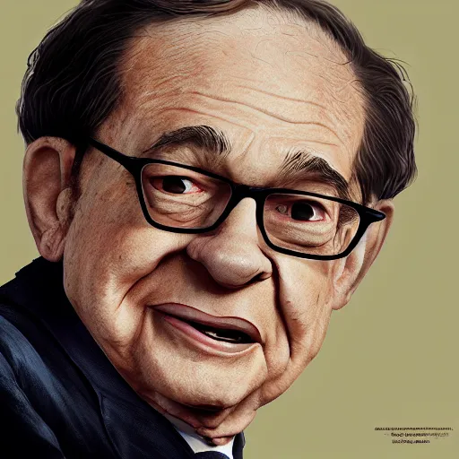 Prompt: Alan Greenspan as Gollup, digital art, cgsociety, artstation, trending, 4k