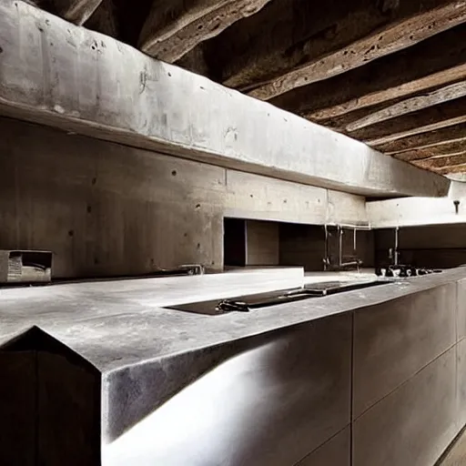 Prompt: “extravagant luxury modern rustic kitchen interior design, by Tadao Ando and Koichi Takada”