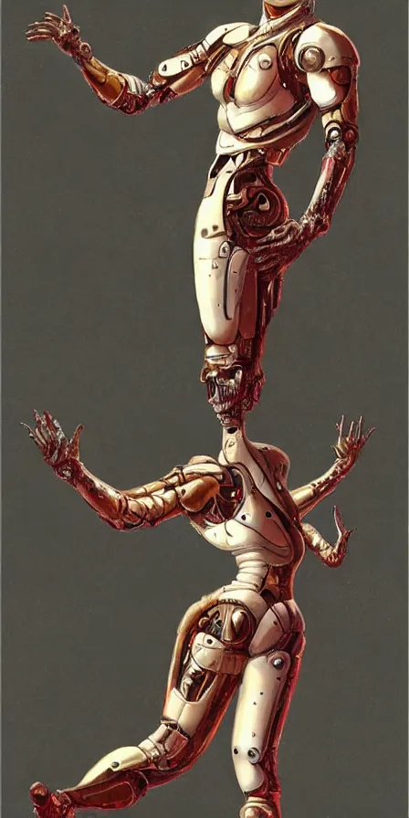 Prompt: a beautiful concept art of human shaped showman dancing cyborg with two arms and two legs by james gurney, trending on artstation.