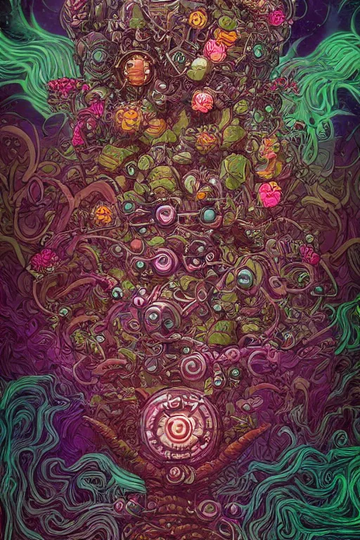 Image similar to creature sushi roots cactus elemental flush of force nature micro world fluo light deepdream a wild amazing steampunk baroque ancient alien creature, intricate detail, colorful digital painting that looks like it is from borderlands and by feng zhu and loish and laurie greasley, victo ngai, andreas rocha, john harris