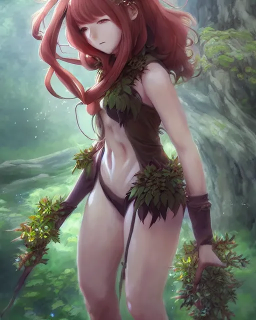 Image similar to character costume concept art of an anime dryad | | cute - fine - face, pretty face, realistic shaded perfect face, fine details by stanley artgerm lau, wlop, rossdraws, james jean, andrei riabovitchev, marc simonetti, and sakimichan, trending on artstation