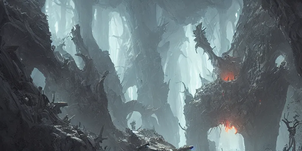 Prompt: a chasm fiend, greg rutkowski, 8 k, shallow depth of field, intricate detail, concept art,