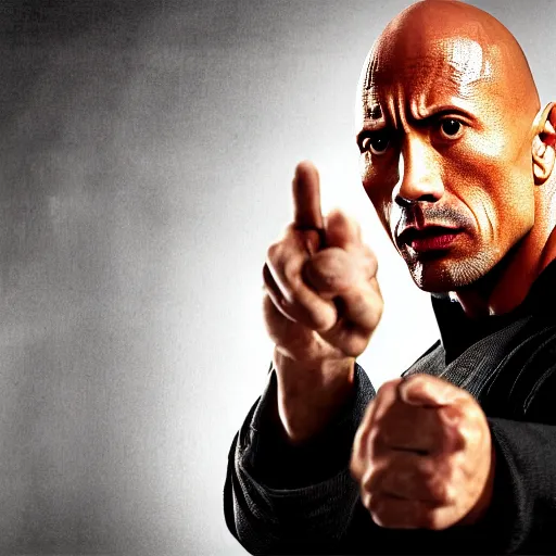 Image similar to film still of dwayne johnson as ip man, pose wing chun style