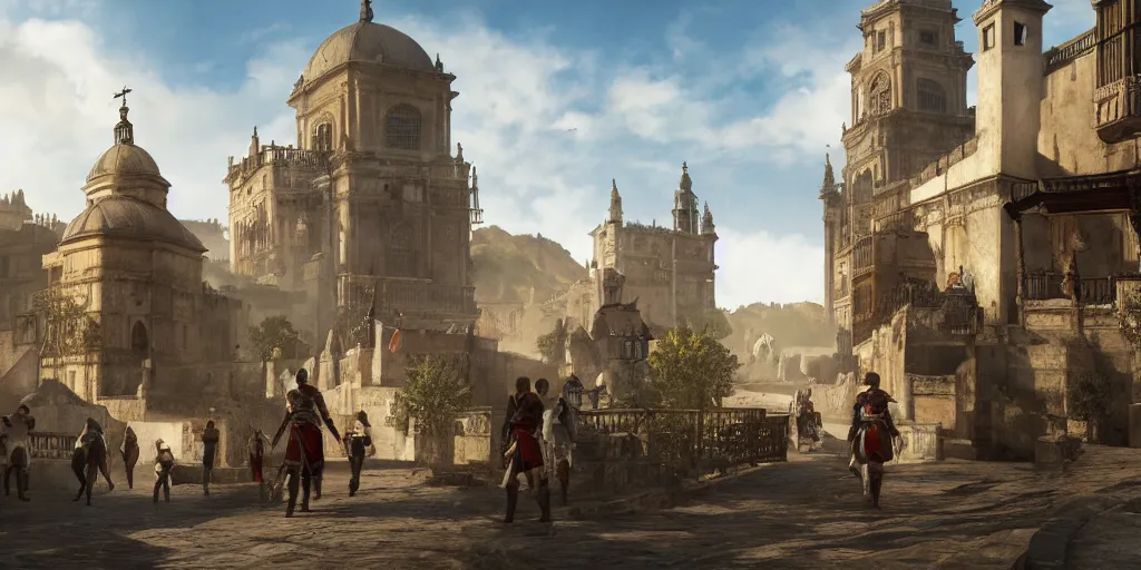 Prompt: concept art of an assassin's creed game set in 1 7 th century spain. canary islands. 8 k resolution. game art. high quality