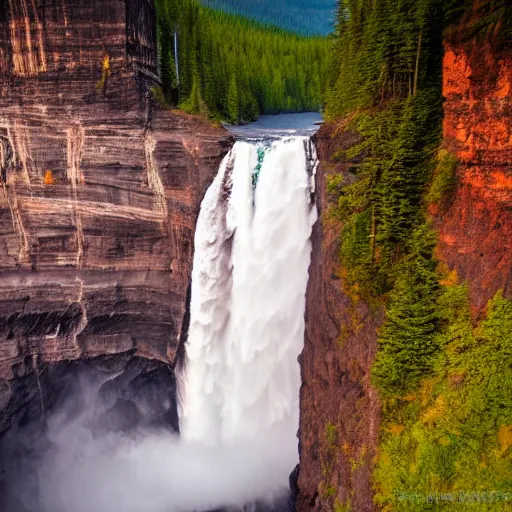 Image similar to helmcken falls, sunset lighting, ultra high definition, realistic, photograph, award winning, nature