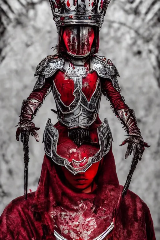 Image similar to the blood crown queen wear the scarlet armor, cinematic lighting, various refining methods, micro macro autofocus, ultra definition, award winning photo