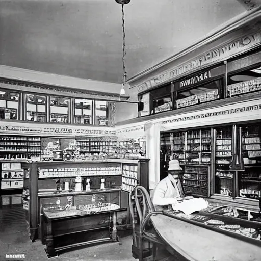 Prompt: the inside of a 1 9 2 8 grocery store with a national cash register from 1 9 0 4 on the desk. hyper - realistic, realistic photo