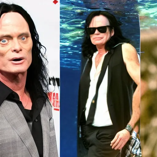 Image similar to tommy wiseau making a movie underwater