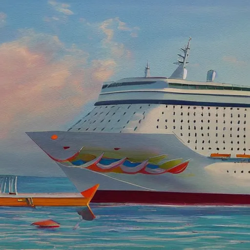 Prompt: an awesome painting with cruise ship by peter klasen