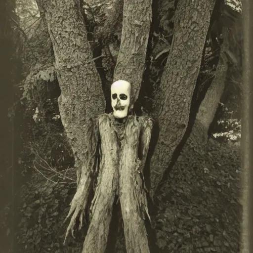 Prompt: A vintage photograph of a creepy and scary tree person, macabre W- 768