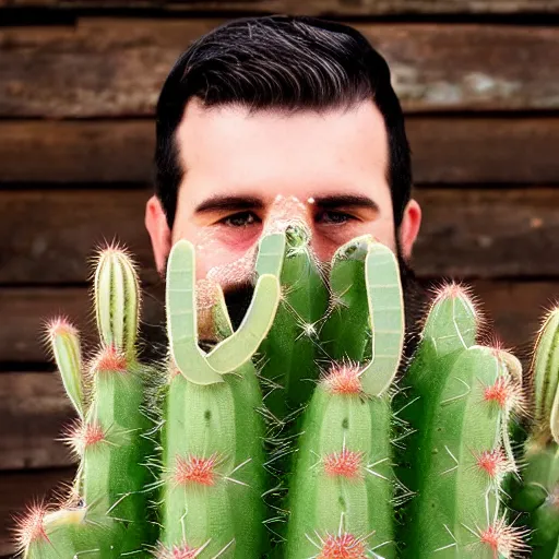 Image similar to cactus grown on man's face instead of beards, 5 0 mm