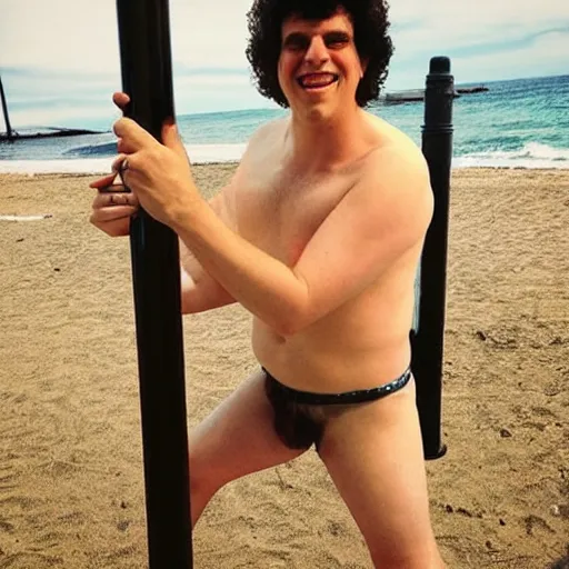 Image similar to “ eric weinstein doing a pole dance in a bikini ”