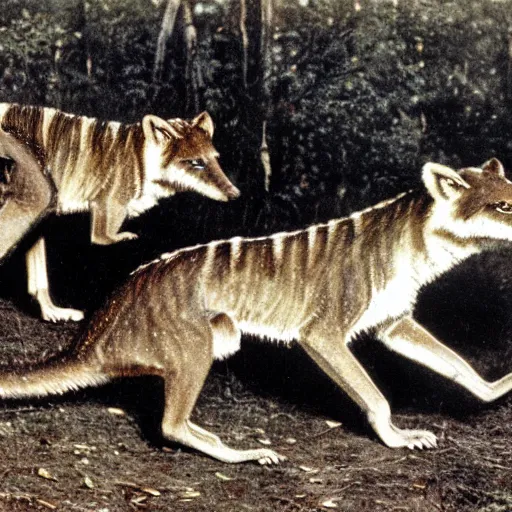 Image similar to a herd of tasmanian tigers thylacine